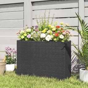 Floreira elevada em resina trançada 76 x 23 x 28 cm, suporte para flores com tabuleiro removível e pés ajustáveis preta