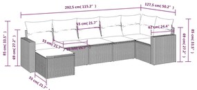 7 pcs conjunto de sofás p/ jardim c/ almofadões vime PE preto