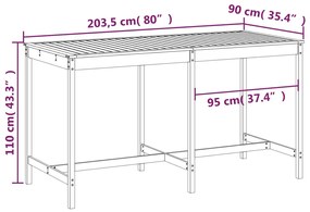 Mesa jardim 203,5x90x110 cm pinho maciço castanho-mel