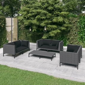 vidaXL 7 pcs conj. lounge jardim c/ almofadões vime PE cinzento-escuro
