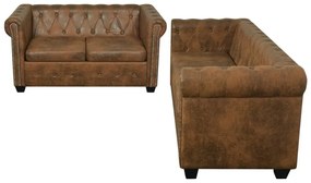 Conjunto de sofás de 2 + 3 lugares, Chesterfield, castanho