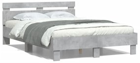 Estrutura cama cabeceira e luzes LED 120x190cm cinzento cimento