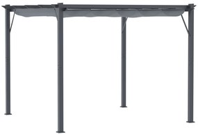 Outsunny Pérgola de Jardim 300x300x223 cm com Toldo de Poliéster Retrátil e Estrutura de Alumínio para Exterior Pátio Cinzento