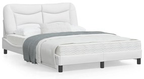 vidaXL Estrutura cama c/ luzes LED 140x190 cm couro artificial branco