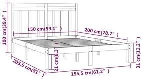 Estrutura de cama king 150x200 cm madeira maciça branco