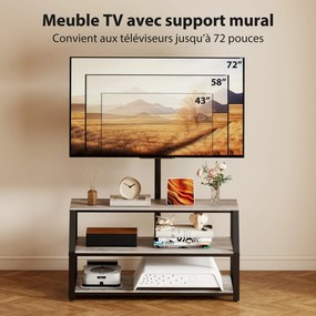 Móvel de televisão  110 x 43 x 150 cm, com suporte para televisores até 72 polegadas, com 2 prateleiras abertas, cinzento, preto