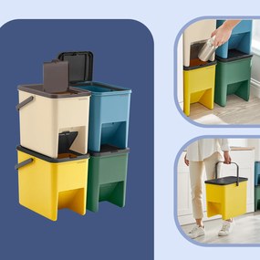 Conjunto de 4 caixotes do lixo com 20 l cada e autocolantes amarelo, azul, bege, verde