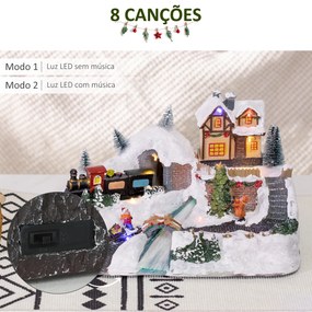 HOMCOM Cidade Natalina Iluminada com Luzes LED Árvore de Natal Giratória Música e Trem Decoração de Natal 30x19x19,5cm Multicor