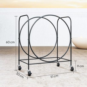 Suporte Metálico para Lenha com Rodas para Interior e Exterior 51x30x60 cm Preto