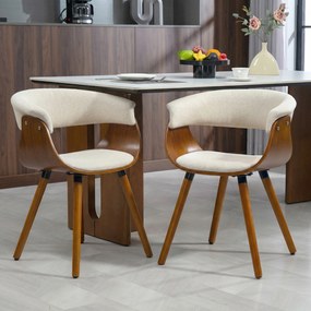 Conjunto de 2 cadeiras de sala de jantar, cadeiras de cozinha estofadas com encosto curvo e pés em madeira maciça, bege