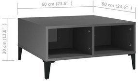 Mesa de centro 60x60x30 cm contraplacado cinzento brilhante