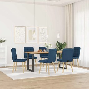 Cadeiras de jantar 6 pcs tecido azul
