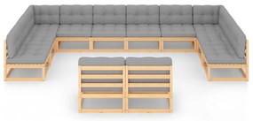 12 pcs conjunto lounge de jardim com almofadões pinho maciço