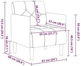 Poltrona com apoio de braços 55 cm veludo preto