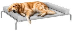 PawHut Cama Elevada para Cães com Latertais Amovíveis Cama Elevada para Cães Grandes Portátil com Malha Respirável Estrutura de Aço para Interior e Exterior 130x90x30 cm Cinza Claro