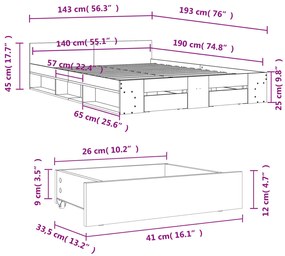 Estrutura de cama c/ gavetas 140x190 cm derivados madeira preto