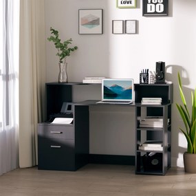 Secretária com 2 gavetas, secretária com arrumação, 137 x 55 x 92 cm, prateleiras abertas e suporte para impressora, estilo moderno, secretária para c
