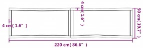 Tampo mesa 220x50x4 carvalho tratado borda viva cinza-escuro