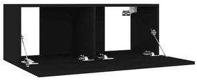 3 pcs conjunto de móveis de TV derivados de madeira preto