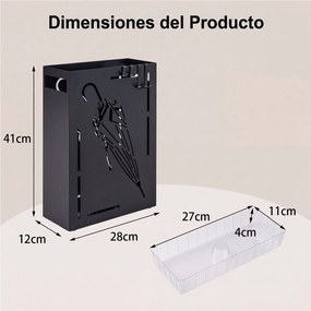 Porta-Guarda-Chuvas para Entrada, 28 x 12 x 41 cm, Bandeja de Recolha Removível, Preto