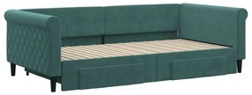 Sofá-cama c/ gavetão e gavetas 100x200 cm veludo verde-escuro