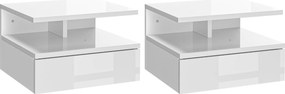 Conjunto de 2 Mesas de Cabeceira Flutuante com 1 Gaveta e Prateleira Aberta Montado na Parede 35x32x22,5 cm Branco