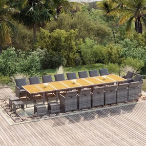 vidaXL 21 pcs conjunto jantar p/ jardim c/ almofadões vime PE cinzento