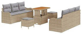 Conjunto de 9 Peças de Sofá de Jardim com Almofadas Bege Rattan Acácia