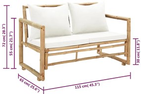 Sofá de jardim de 2 lugares com almofadões de bambu