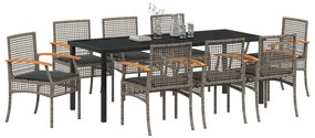Conjunto de Jantar de Jardim 9 Peças com Almofadas Cinza Poli Rattan