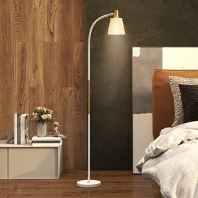 Candeeiro de Pé LED com Altura Ajustável Ecrã Interruptor para Sala de Estar Escritório Quarto 49x21x127-160 cm Branco e Dourado