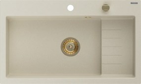 Mexen Omar lava-loiça de granito de 1 cuba 800 x 480 mm, bege, sifão dourado - 6520801005-69-G