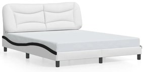 Estrutura cama c/ luzes LED 160x200cm couro artif. branco/preto