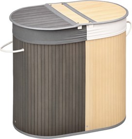 HOMCOM Cesto Roupa Suja Vime 100L Tampa Rebatível 2 Compartimentos Organização Casa Prático Funcional 62,5x37x60,5cm Cinza Madeira | Aosom Portugal