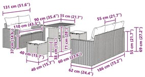 Conjunto de Sofá de Jardim de 8 Peças da com Almofadas em Polirattan B