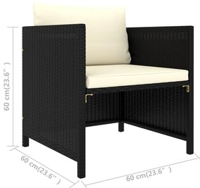 4 pcs conjunto sofás de jardim com almofadões vime PE preto