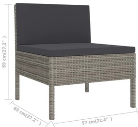 5 pcs conjunto lounge de jardim c/ almofadões vime PE cinzento