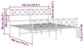 Estrutura de cama com cabeceira e pés 135x190 cm metal branco
