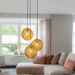 Candeeiro de suspensão Art Deco dourado redondo 3 luzes - Maro