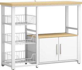 HOMCOM Estante de Cozinha com Arrumação, Suporte para Micro-ondas, Cestos Amovíveis e Armário, 100x35x80 cm, Branco | Aosom Portugal