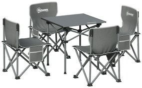 Outsunny Conjunto de Mesa e Cadeiras de Campismo Dobráveis e Portáteis Inclui 1 Mesa 55x51x50 cm e 4 Cadeiras 36x36x57 cm Cinza Escuro | Aosom Portugal