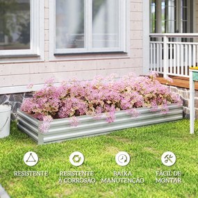 Floreira Exterior Grande Retangular em Aço Galvanizado 241x90,5x30 cm para Terraço com Fundo Aberto Prata