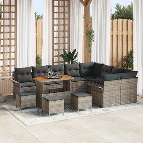 Conjunto de Sofás de Jardim vidaXL de 13 Peças com Almofadas Cinza Ratan Sintético Acácia