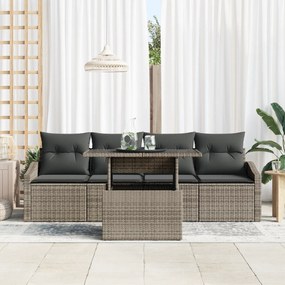 Conjunto de Sofá de Jardim de 5 Peças com Almofadas Cinza Rattan Polim