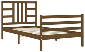 Estrutura cama cabeceira 90x200 cm madeira maciça castanho-mel