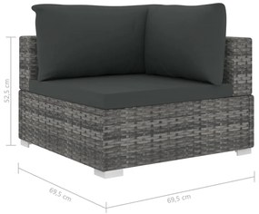 11 pcs conjunto lounge de jardim c/ almofadões vime PE cinzento