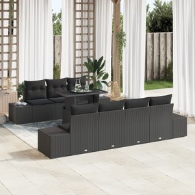 Conjunto de Sofás de Jardim de 8 Peças com Almofadas Preto Rattan Poli