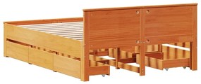 Cama sem colchão com cabeceira pinho maciço castanho-mel