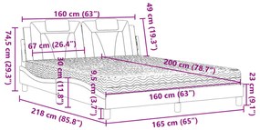 Cama com colchão 160x200 cm couro artificial cinzento