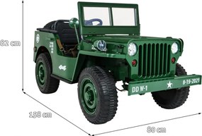 Jipe elétrico para Crianças 3 Lugares Retro Military 24V 4x4 Rodas Espuma EVA, assento couro ecológico Verde